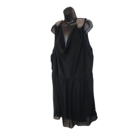 Women's Simply Be Sz 22 Black Sleeveless Short Trapeze Tassel Dress Sequence - Picture 2 of 13